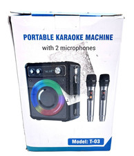 Portable Karaoke Machine With 2 Microphones And Colorful LED Lights - Black
