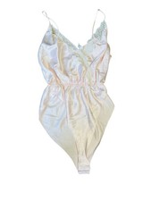 Vintage womens teddy sleepwear size large polyester pink snapped crotch Lace