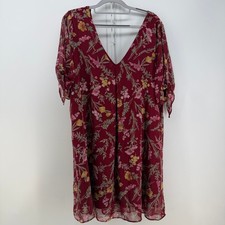Timing Mini Dress Womens Large Burgundy Red Floral V-Neck Boho Cottagecore Party