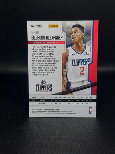 2018-19 Panini Chronicles - Playoff Shai Gilgeous-Alexander #195 (RC) - Picture 2 of 2