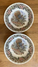 (2) QUEENS Myott Thanksgiving CEREAL BOWLS 6 1/2" TURKEY-NICE!-Ships FAST!