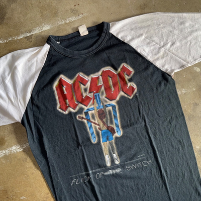1983 VINTAGE 80s AC/DC T-SHIRT PAPER THIN FADED ROCK TEE MEN SZ M