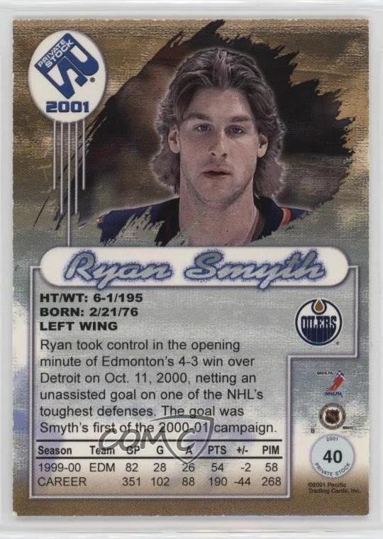 2000-01 Pacific Private Stock Gold /75 Ryan Smyth #40 - Image 2 of 2