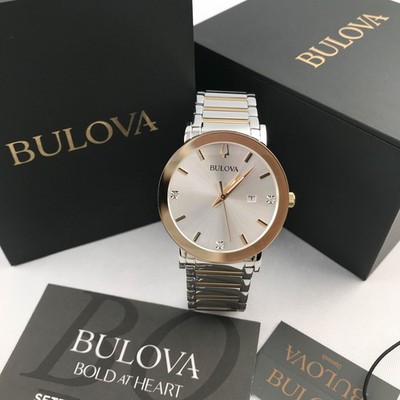 Bulova 98D151 Men's Futuro Modern Silver Dial Quartz Diamond Calendar Watch 42mm