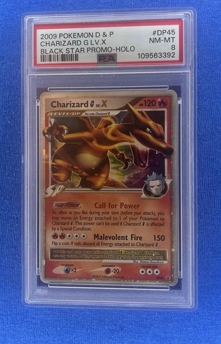 2009 POKEMON DIAMOND & PEARL BLACK STAR PROMO HOLO #DP45 CHARIZARD G LV.X PSA 8