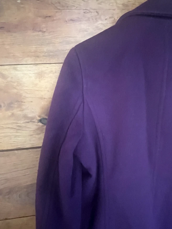 LL Bean Womens 10R PEA Coat Purple  Wool Double Breasted Jacket Quilted Bellandi - Image 3 of 4