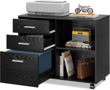 Stylish 3-Drawer Mobile File Cabinet  Printer Stand for Home Office, Black