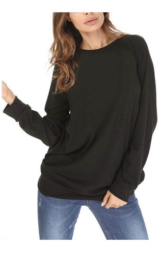 New Black Women's Long Sleeve Casual Pullover Tunic Loose Cotton Tops T Shirt M - Picture 4 of 6