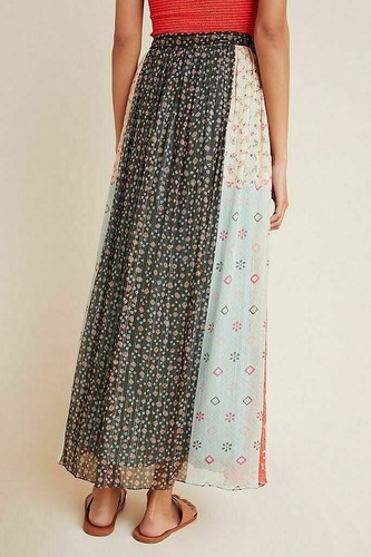 Gonna Anthropologie VERB SINGHEE 8 MARGOT PLISSETTATA maxi perline oro crepe nuova con etichetta - Foto 5 di 5