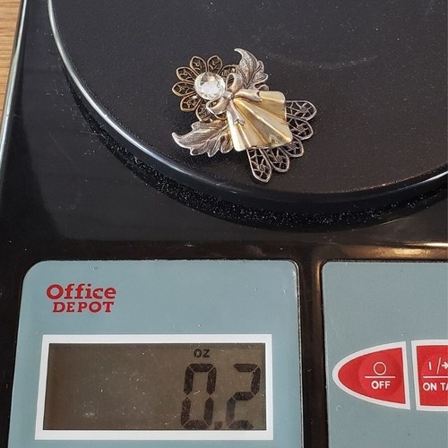 Spilla pendente firmata Kat's Creations angelo strass argento tono oro BP1 - Foto 8 di 9