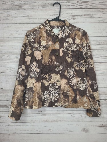 Christopher & Banks Women's Button Up Jacket Sz: M Long Sleeve Brown Floral EUC - Afbeelding 11 van 11