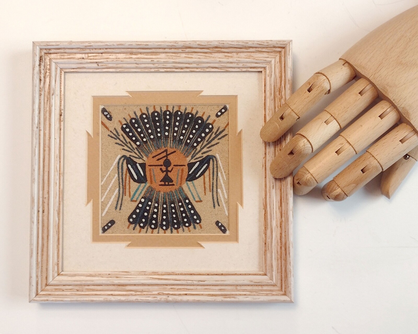 Framed Navajo Sandpainting Traditional Wall Art Ethnic Balance and