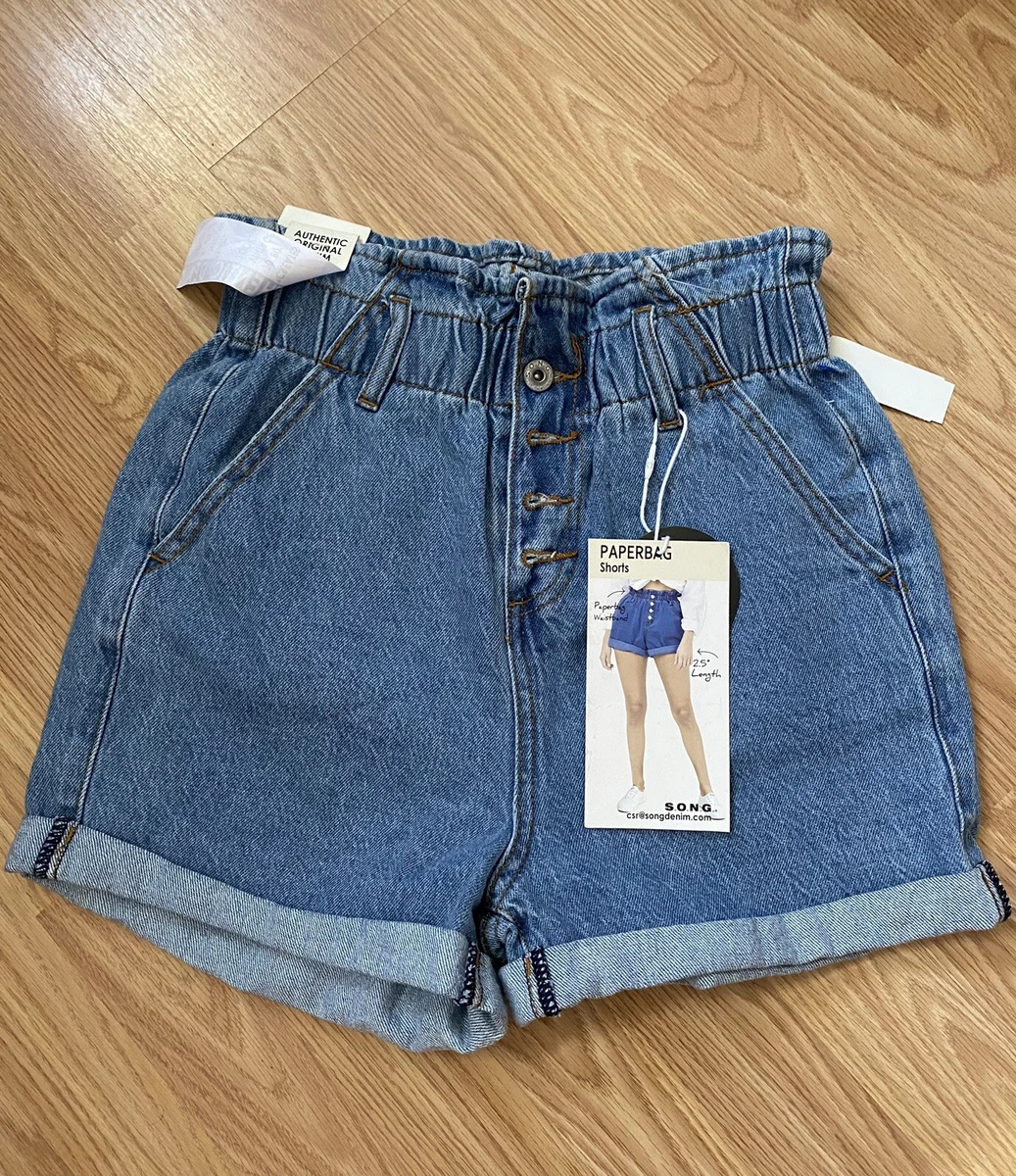 High waisted deals paperbag shorts denim