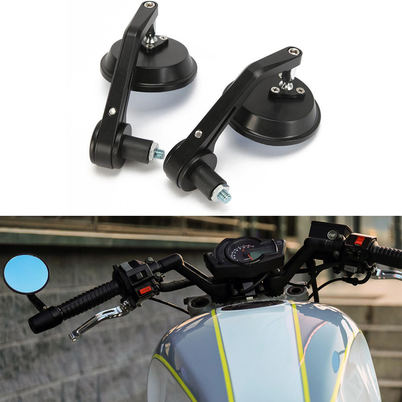 Handlebar Rear View Mirror Black CNC Aluminum Bar End Mirrors - Foto 2