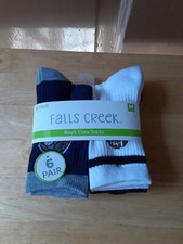 Falls Creek Boy's Crew Socks 6 Pair Size Medium Shoe Size 9-1.5 NEW WITH TAG