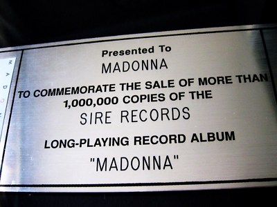 MADONNA FIRST ALBUM LP RIAA PLATINUM SOTHEBY'S PRESENTED TO