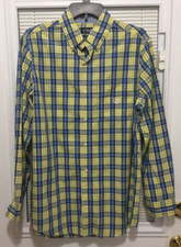 Men's Chaps Button-up Plaid Dress Shirt Yellow Blue Sz Small MSRP $55
