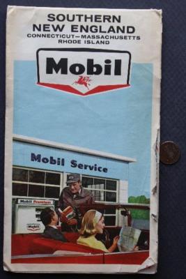 1965 Mobil Gas Oil service station Southern New England road map Mass Conn RI --