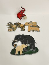 3 Vintage Stained Glass Elephant Suncatchers and Vintage Elephant Nightlght