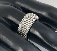 Size 9 Tiffany & Co Somerset Mesh Dome Weave Mens Unisex Ring in Sterling Silver