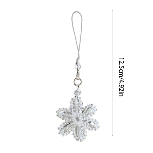 Snowflake Charm Lanyard for Mobile Phones Crystals Beads Keychain Christmas - Zdjęcie 8 z 8