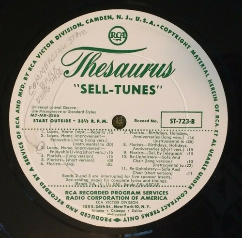 Radio Commercials Jingles 12" Home Improvement Florists Sell-Tunes VG+ - Picture 2 of 3