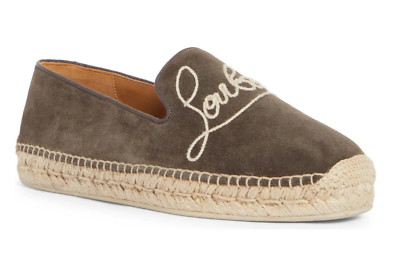 Christian Louboutin Mens Top Nanou Flat Logo Suede Brown Grey Espadrille 42 9