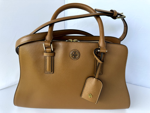 New Tory Burch Women's Bag Robinson Satchel Brown Curved Shoulder Handbag