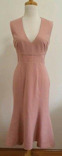 REBECCA VALLANCE *RAVENA* Lace-Up Crepe Midi Dress in Pastel Pink, Size 10 - Picture 5 of 12