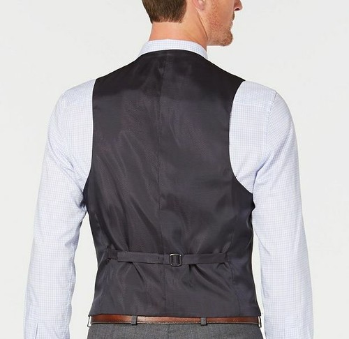 $180 Michael Kors Men Gray Classic Fit 5 Button Wool Plaid Dress Suit Vest 37 R - Picture 2 of 2