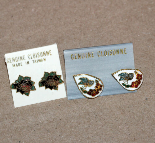 2 PAIR NOS CLOISONNE ENAMEL STUD EARRINGS Floral