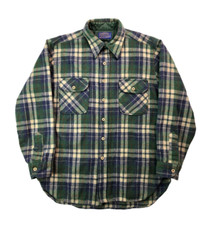 Pendleton Vintage Virgin Wool Green Plaid Flannel Shirt Womens Size Large L