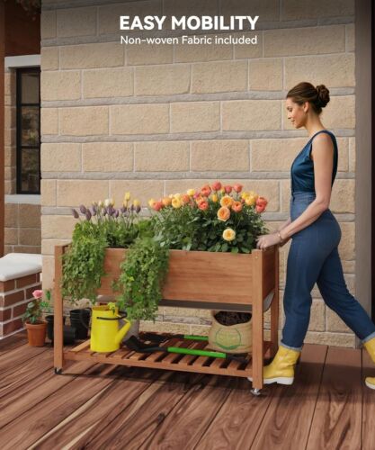 48x24x30in Elevated Wooden Raised Garden Bed, Lockable Wheels, Protective Liner - Picture 2 of 7