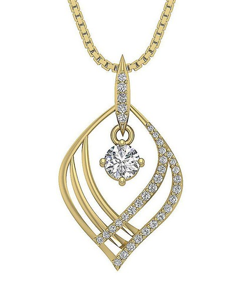 14K Yellow Gold Designer Pendant Necklace SI1 G 0.40 Carat Natural Round Diamond