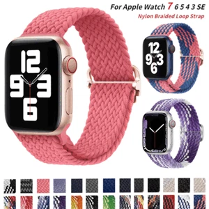 Elastic Braided Nylon iWatch Band For Apple Watch 9 8 7 6 5 4 3 2 SE Loop Strap