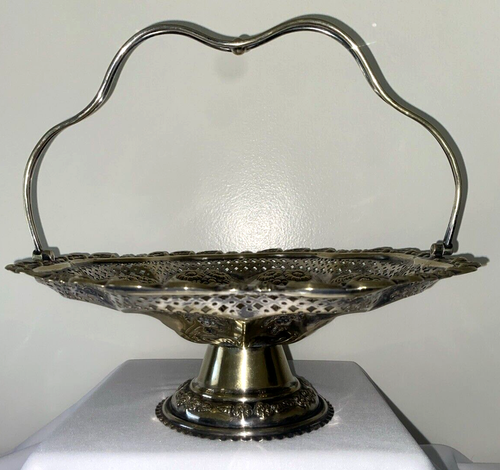 Antigua placa Sheffield siglo XIX canasta de novias mango ornamentado con bisagras plateado sobre cobre - Imagen 4 de 14