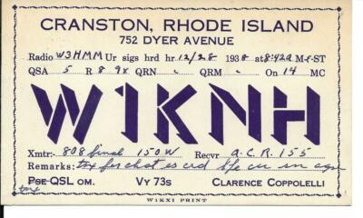 QSL 1938 Cranston Ri Radio Karte