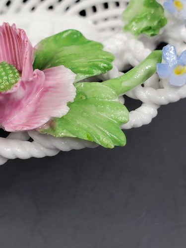 Vintage DENTON Bone China Lattice Basket Applied Colorful Flowers England EUC - Picture 11 of 12