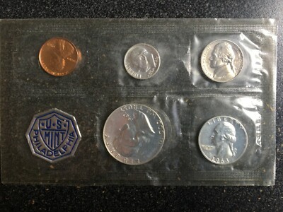 1963 US 5 Coin Proof Set Silver Coins and Envelope with Silver Franklin Half $