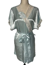 Vanity Fair Women’s Vintage Short Belted Robe Lingerie Light Blue Satin L