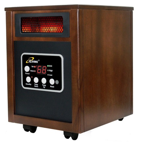 iLIVING ILG-918W Portable Infrared Space Heater with Dark Walnut Wooden Cabinet - Picture 2 of 5