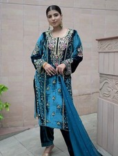 Designer Party Wear Look Velvet Top Palazzo Suit Indian Pakistani Salwar Kameez