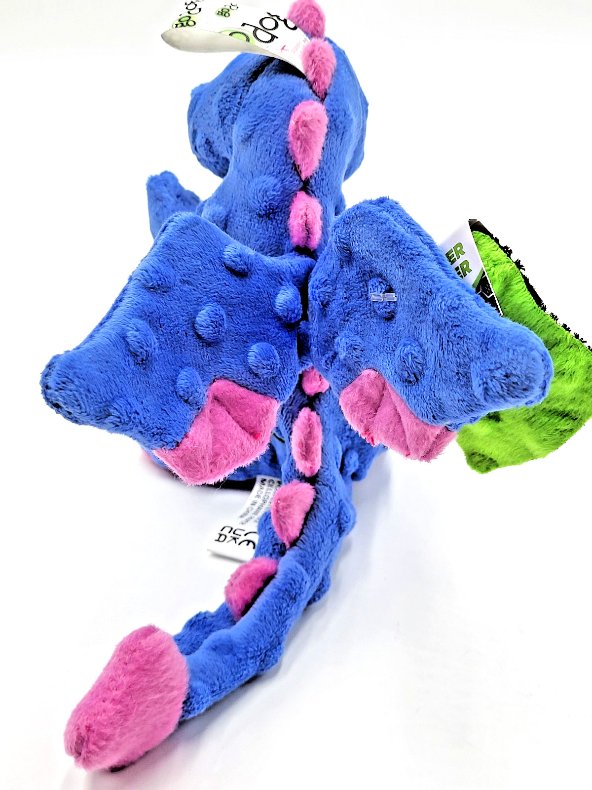 GoDog Dragon Periwinkle Mini Plush Squeaky Interactive Toss & Shake Dog Toy 8"