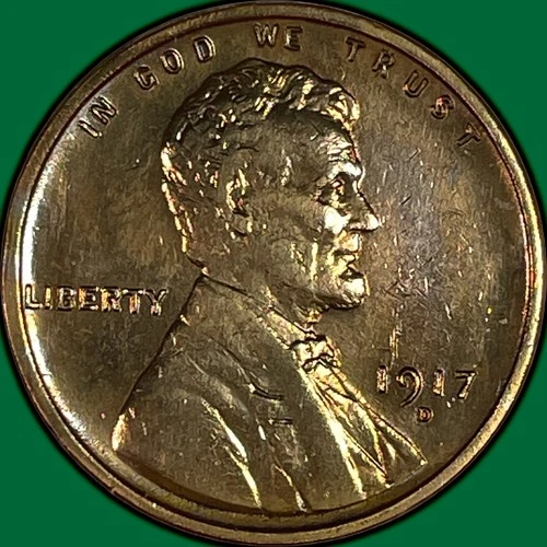 1917-D Lincoln Wheat Cent Extremely Fine XF Coin, Harshly Cleaned #34381
