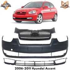 Front Bumper Cover Fascia & Grille Assembly Kit For 2006-2011 Hyundai Accent
