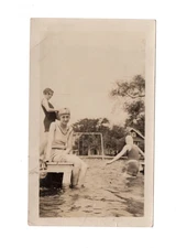1930s Camp Resort Swimming Pool Real Photo Swing Bathing Suit 4.5x2.7 VTG VELOX