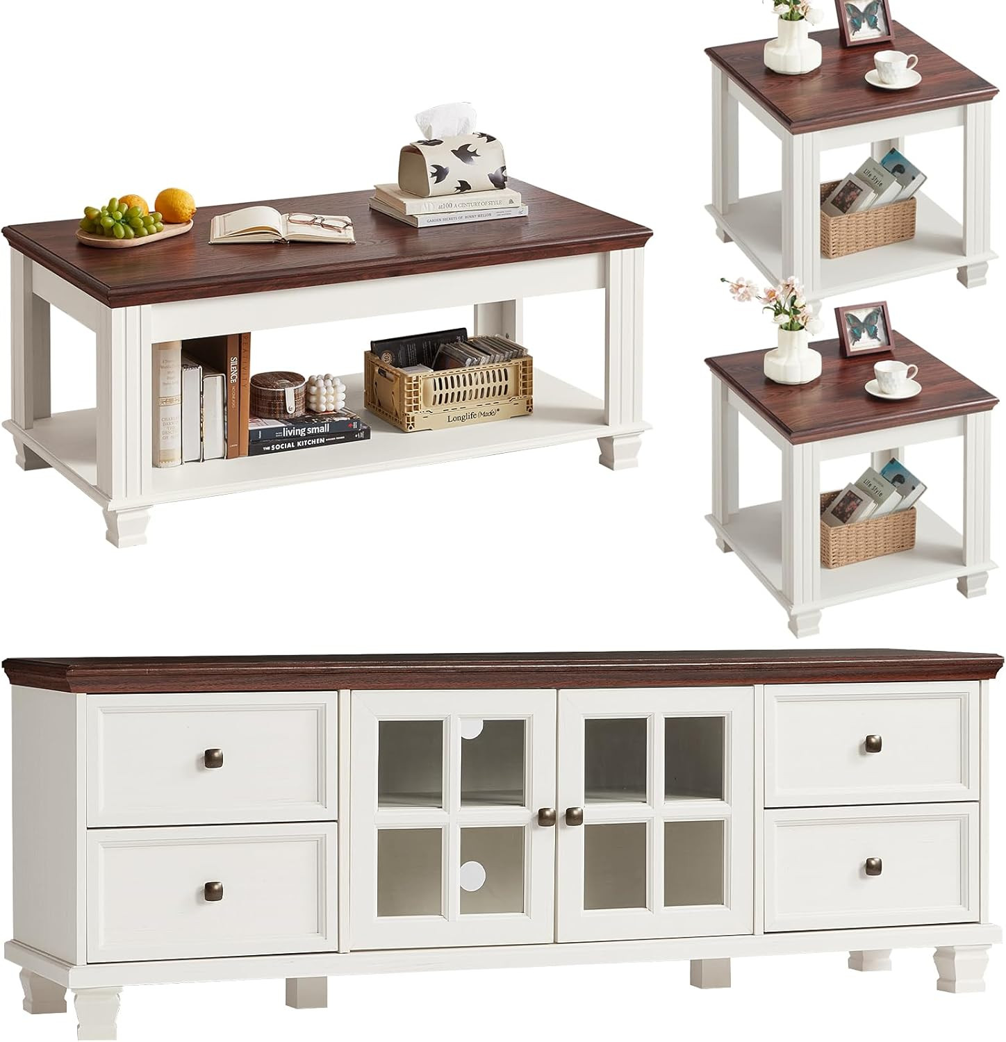 And Coffee Table Set 4, Rustic Wood Living Room Table Set Wit