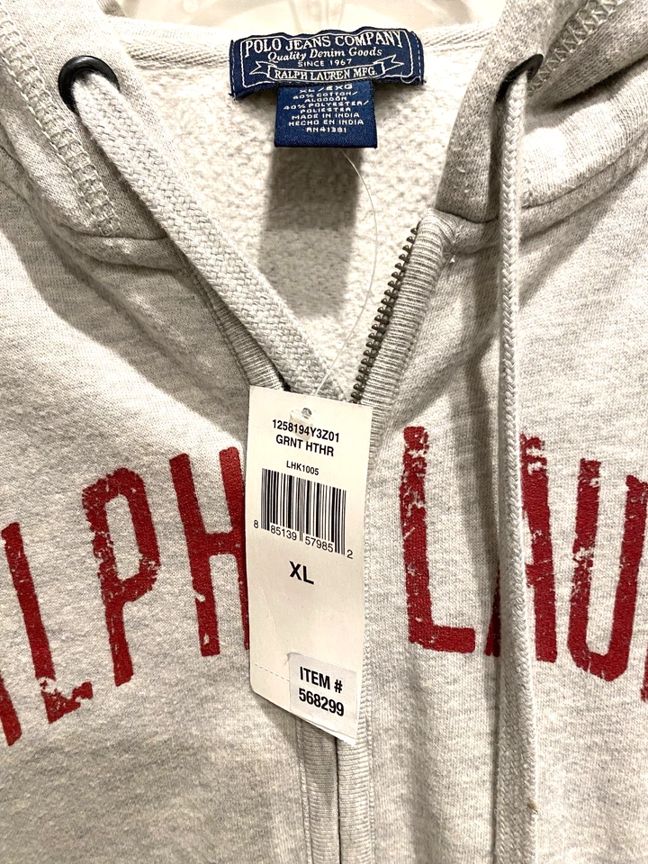 Conjunto de sudadera y sudadera vintage Polo Jeans Co Ralph Lauren XL gris nuevo con etiquetas Foto 3 de 4