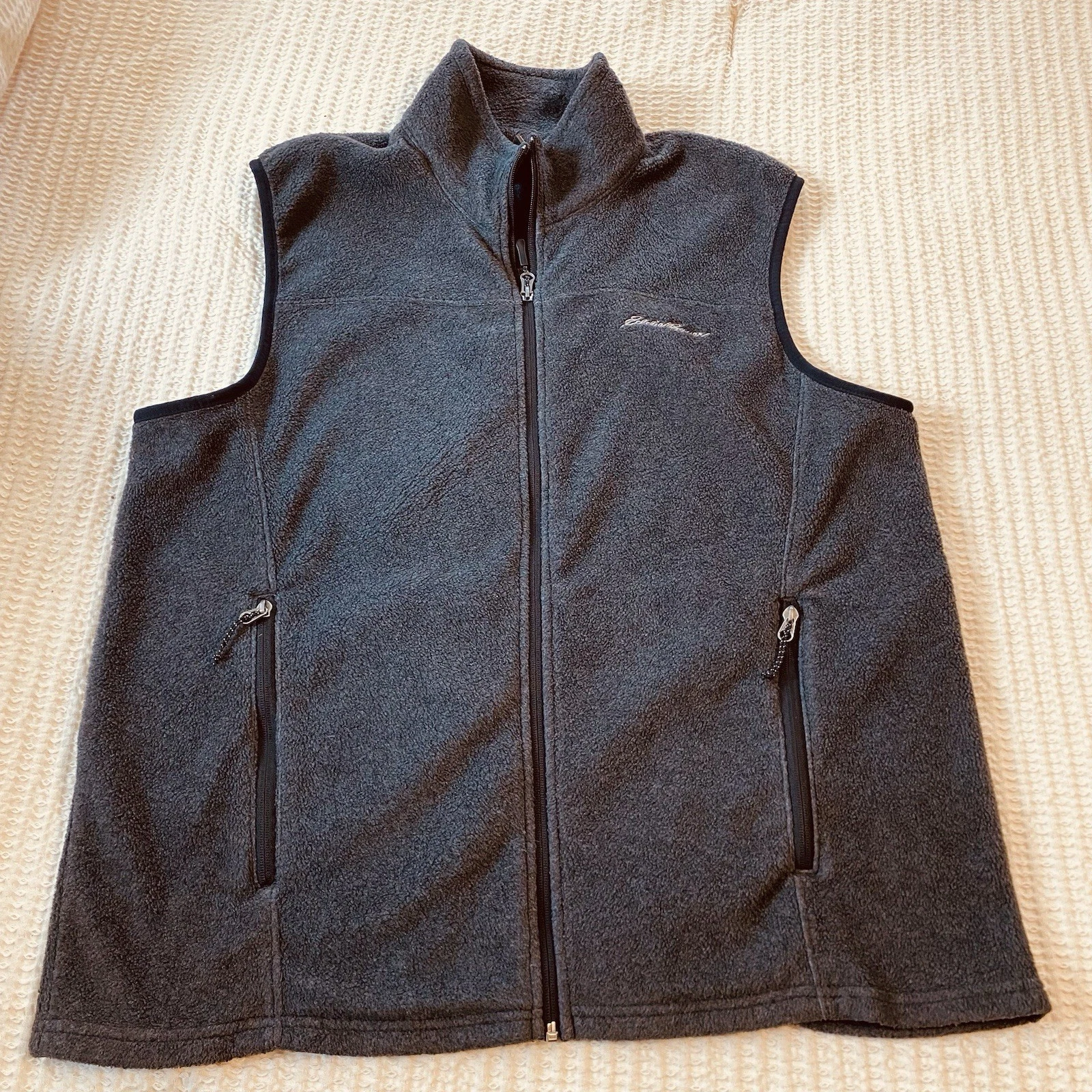 Eddie Bauer Vest Jacket Men's Size L Gray Full Zip Pockets Collard