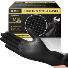Heavy Duty Nitrile Gloves with Diamond Texture 8 Mil Non-Medical Disposable G...